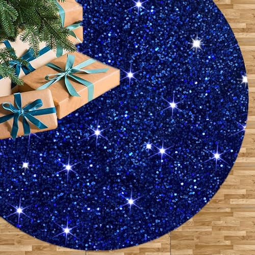 FUHSY 46 Inch Royal Blue Sequin Tree Skirt Velvet Xmas Tree Cover Christmas Decor