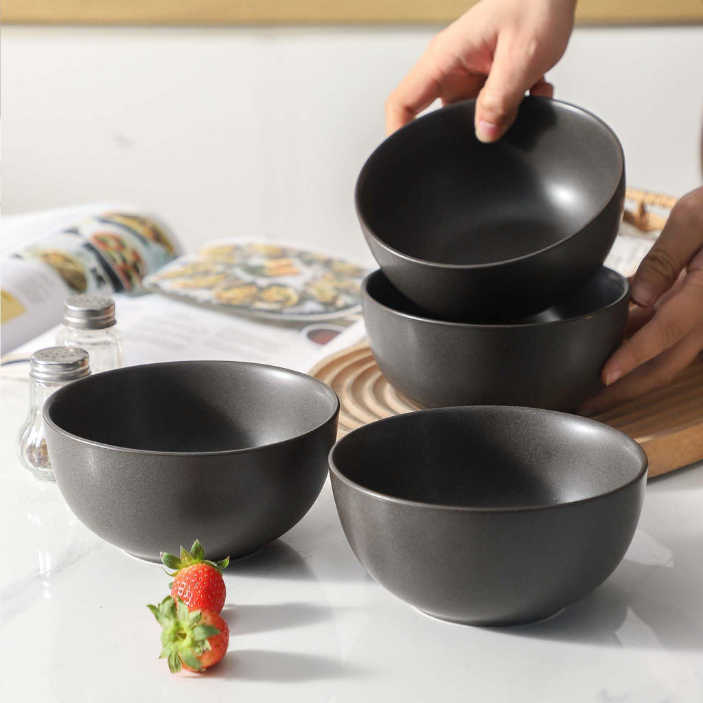 Tikooere Cereal Bowls, 24 oz Soup Bowls Set of 4, Ceramic Bowls Set for Salad, Fruit, Breakfast, Dessert, Stoneware Bowls for Kitchen, Dishwasher & Microwave Safe, Matte Black