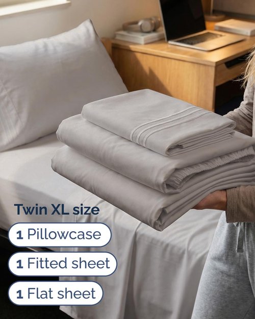 Comfy Twin XL Sheet Set by [Brand Name] - Breathable Cooling Bed Sheets | Luxury Hotel Quality - Light Grey, Deep Pockets
