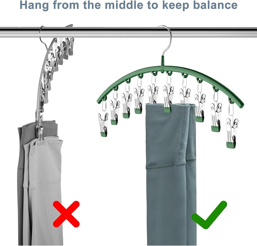 Skiennix Legging Organizer - Metal Yoga Pants Hangers with 10 Clips | Space-Saving Closet Storage, Green