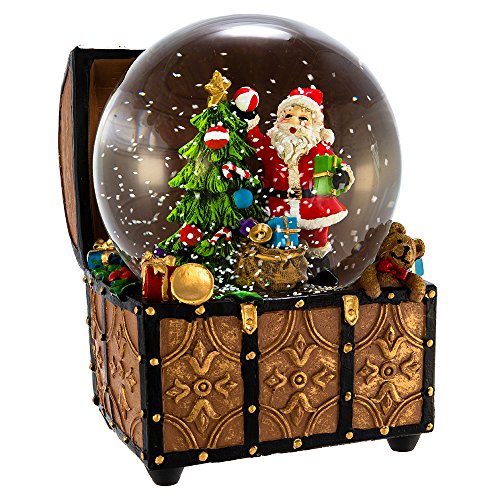 100mm Wind-Up Musical Santa Christmas Snow Globe in Toy Treasure Chest