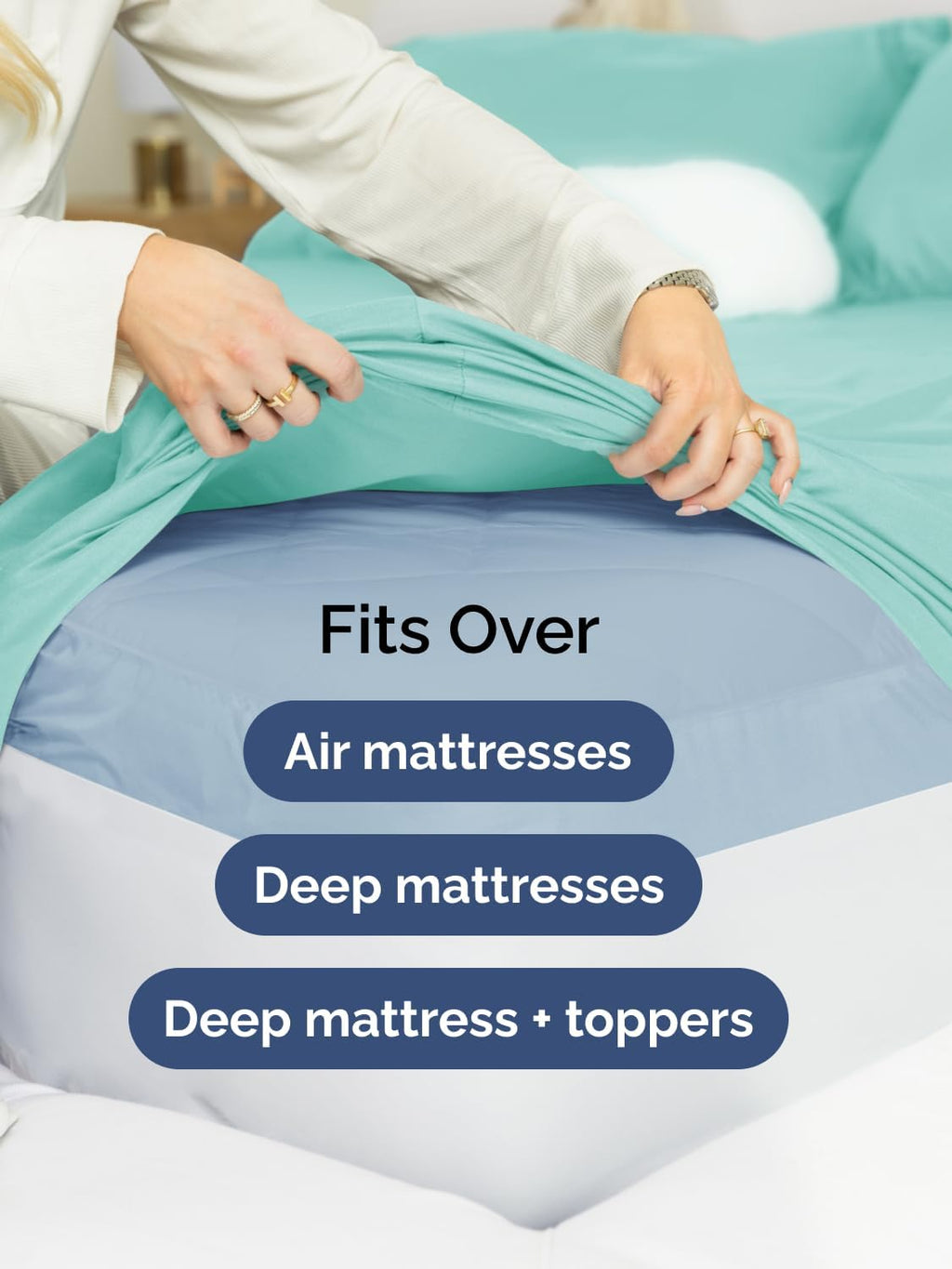 Skiennix Extra Deep Queen Sheet Set - 6-Piece Breathable Cooling Bedding - Soft, Wrinkle-Free Spa Blue