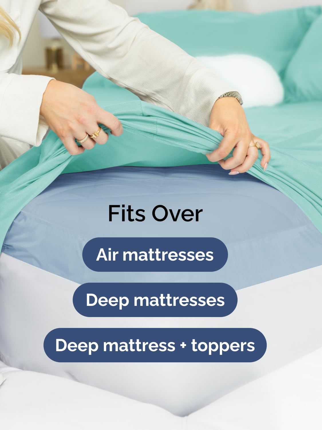 Skiennix Extra Deep Queen Sheet Set - 6-Piece Breathable Cooling Bedding - Soft, Wrinkle-Free Spa Blue