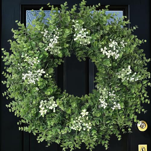 26-Inch Artificial Boxwood Wreath for Front Door, UV-Resistant Greenery