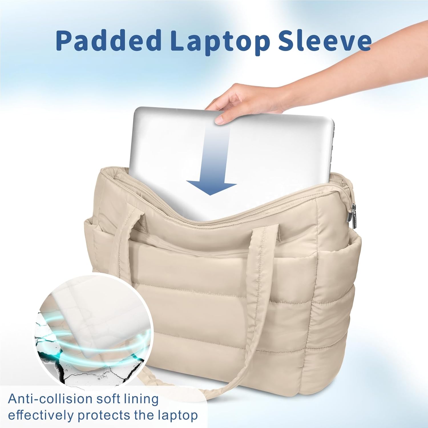 TOPDesign Puffer Tote Bag - Lightweight Quilted Handbag with Compartments for Work & Travel