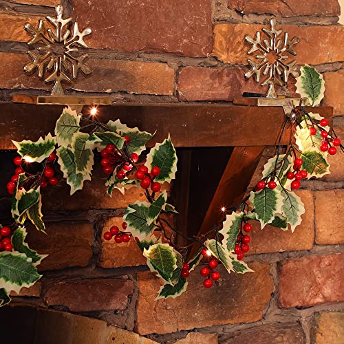Juegoal 9FT Pre-lit Christmas Garland with Red Berries & Holly, Battery Operated with Timer