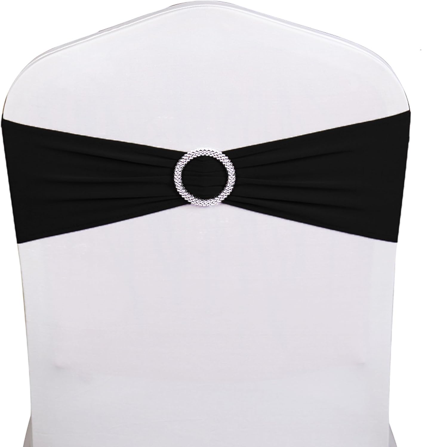 Skiennix 50-Pack Black Spandex Chair Sashes - Elegant Buckle Design for Weddings & Events