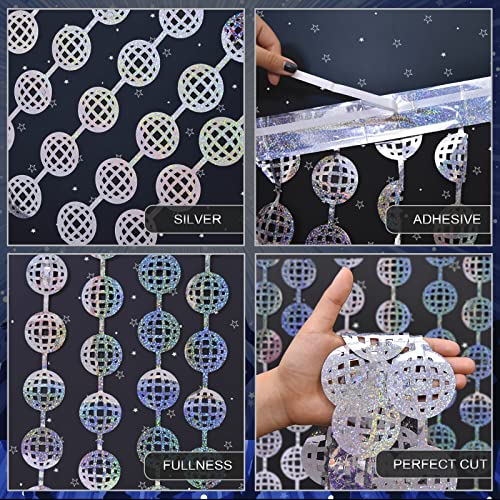 Silver Disco Ball Foil Fringe Curtains - 2 Pack 3.3 x 6.6 ft Party Backdrop