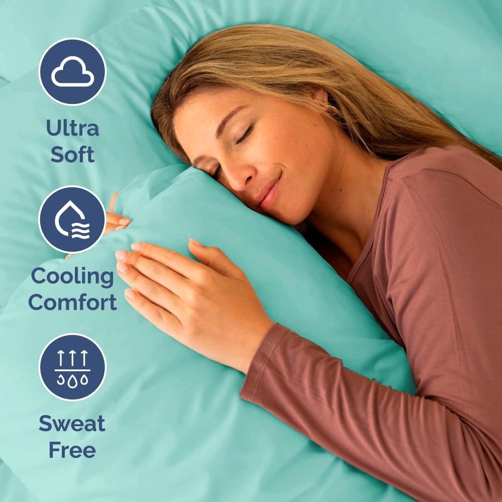 Regine Switzerland Short Queen Size 4-Piece Sheet Set - Soft, Breathable & Cooling Bedding - Oeko-Tex Certified - Spa Blue