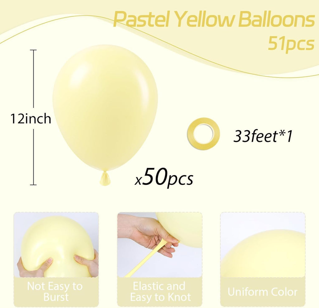Pastel Yellow Balloons - 12-Inch Light Yellow Latex Balloons | 50-Pack for Gender Reveal & Baby Shower Decorations