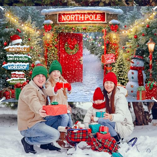 Lecheme Christmas Backdrop North Pole Banner 6x3.6 ft – 180x110 cm