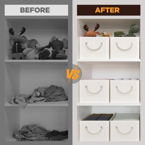 Closet Storage Bins by [Brand Name] - Collapsible Linen Organizers for Bedroom | Beige, 3 Pack