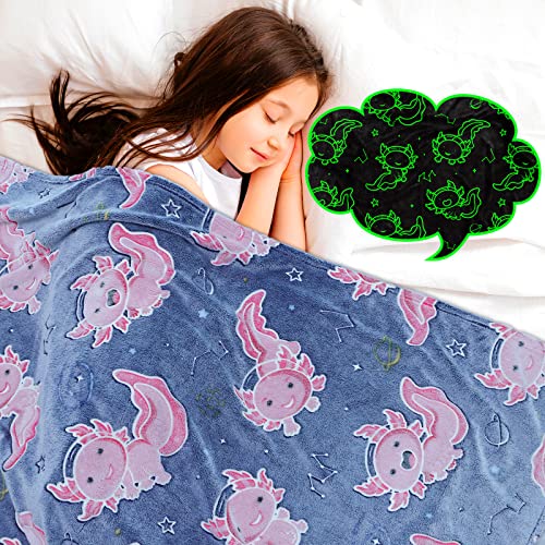 GEULAY Pink Axolotl Throw Blanket 50x60 in – Glow-in-the-Dark Kids/Teens Gift