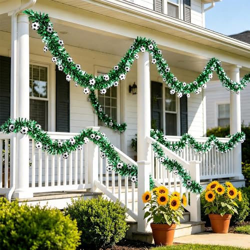 Green Soccer Tinsel Garland - 5 Pack 33ft Metallic Twist Party Decoration