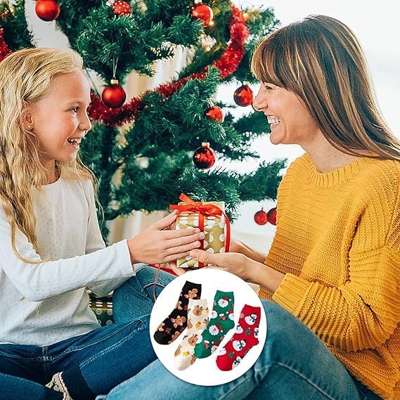 Skiennix Funny Socks - Cozy Novelty Santa Design for Women & Men | 4 Pairs