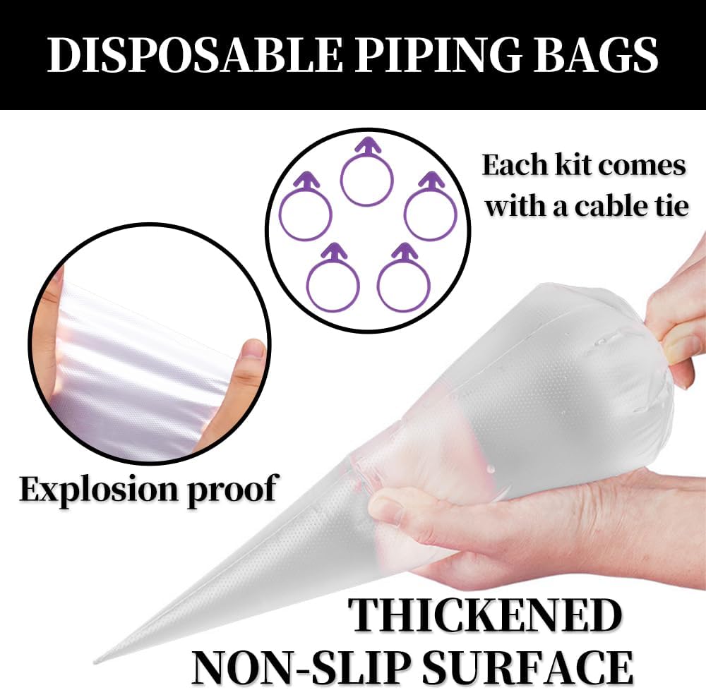 Skiennix Beginner Cake Decorating Kit - 50 Pcs Disposable 12-Inch Piping Bags & 3 Scrapers | Thickened Anti-Burst Design