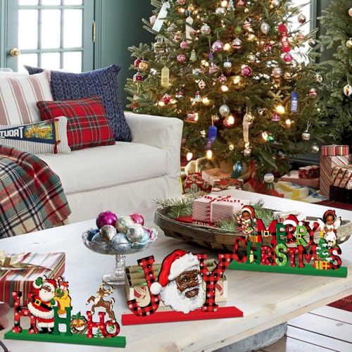 4pcs Black Santa Christmas Decorations Wood Centerpieces