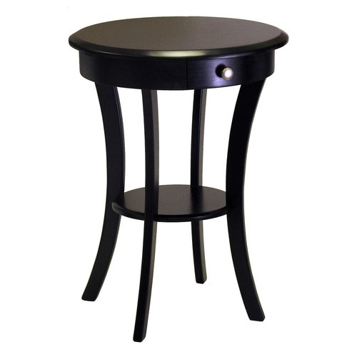 Winsome Sasha Round Accent Table with Drawer and Shelf, for Living Room, Bedroom, Black