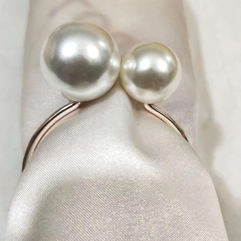 Round-Rose Gold Pearl Napkin Rings Set of 6 for Wedding & Party Table Decorations