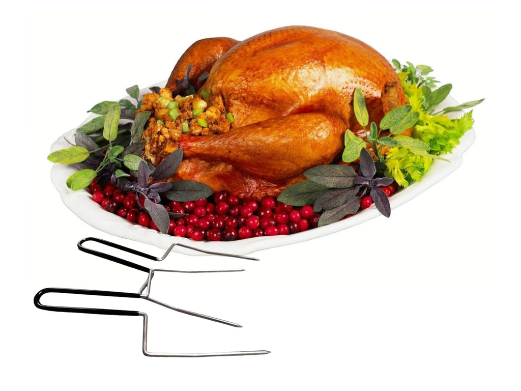 HSHQING 17" Ceramic Turkey Platter with Turkey Forks & Lifter Set - Large Fall Harvest Serving Tray for Large Meats & Holiday