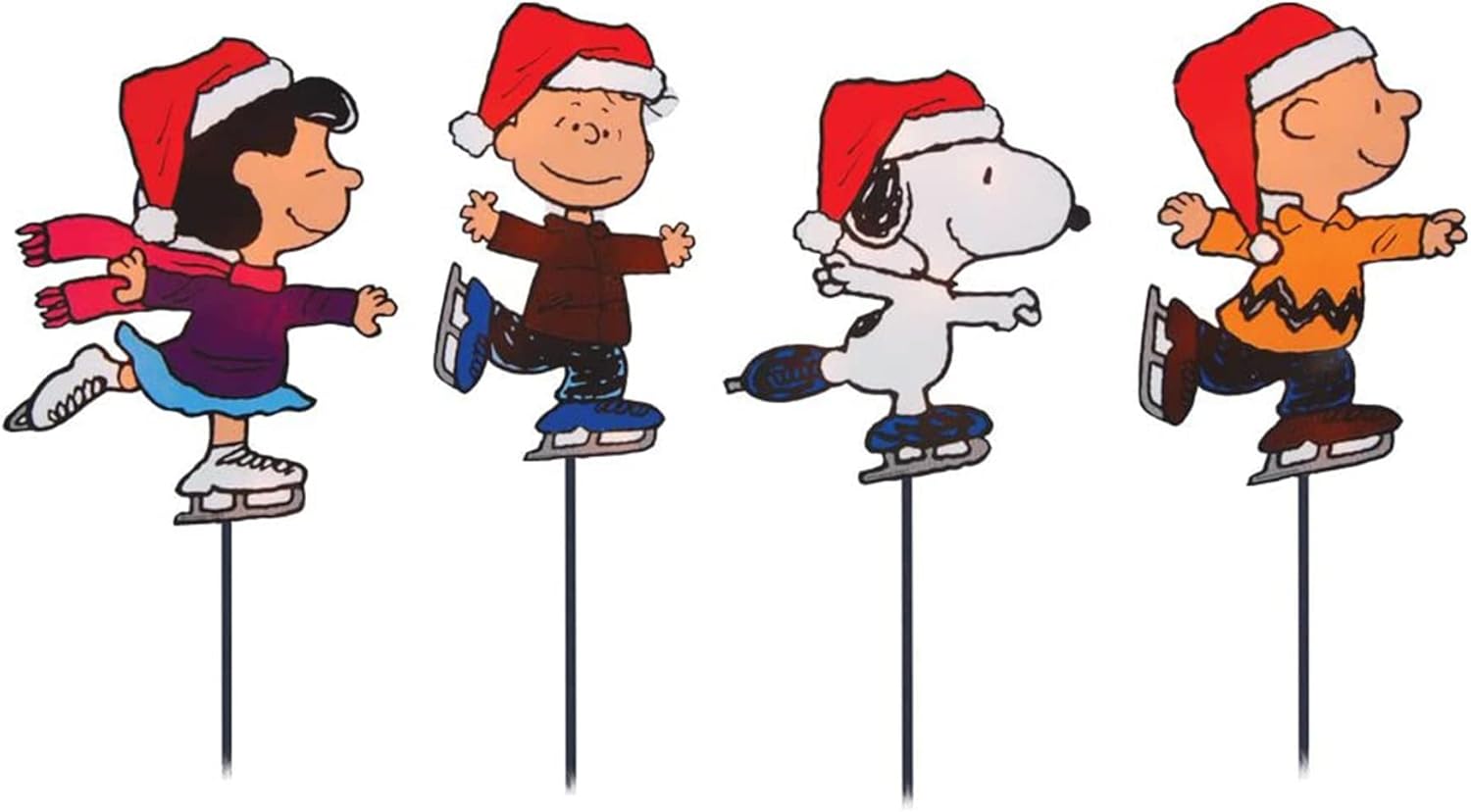 PRODUCTWORKS 8-Inch Pre-Lit Peanuts Skating Christmas Pathway Markers - Set of 4 Festive Decor
