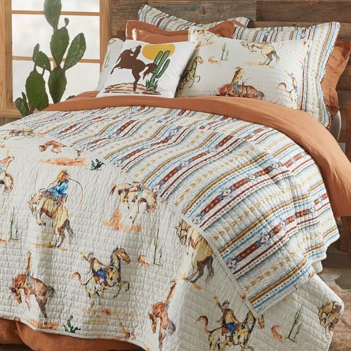 Bronco King Quilt - Vintage Western Cowboy Design, 106x92