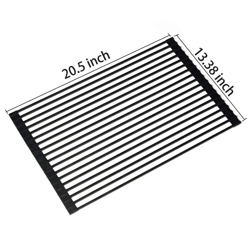 Ahyuan Large Roll up Dish Drying Rack 20.5'' Silicone Over Sink Dish Drying Rack Cubic Silicone Wrapped Steel Solid Bars Dish Racks for Kitchen Counter Sink Drying Rack (Matte Black, Large20.5"Lx13"W)