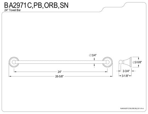 Kingston Brass BA2971C Governor -Towel Bar, 24" Length, Polished Chrome