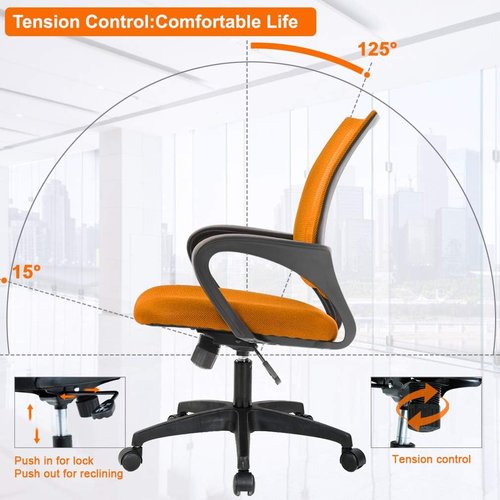 BestOffice Ergonomic Office Chair - Mid-Back Swivel Design with Breathable Backrest & Lumbar Support - Adjustable Height, Sponge Seat, Rolling Wheels - Orange - Pack of 2