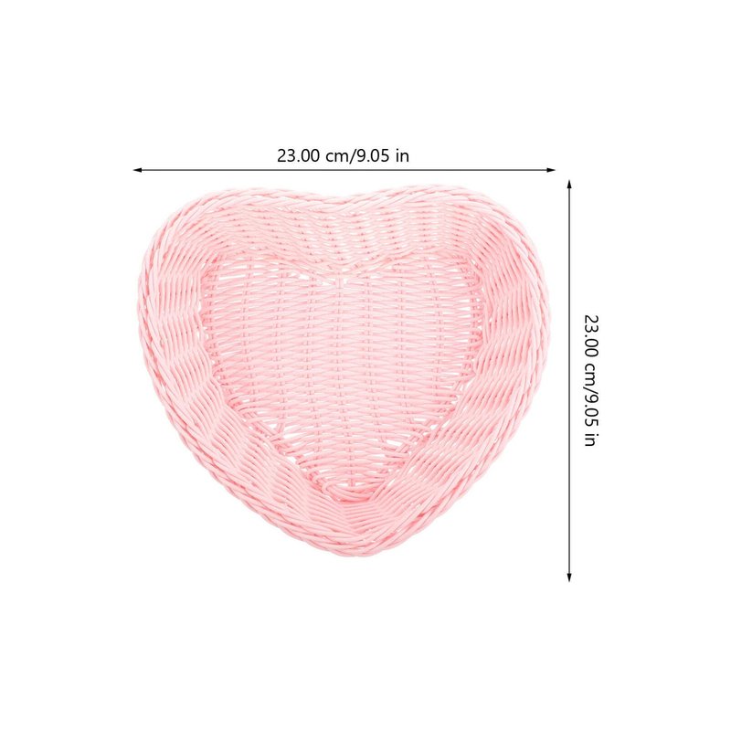 Sewroro Heart Shaped Rattan Basket, Vegetable Fruit Bread Serving Bowl Imitation Rattan Wedding Candy Baskets Dessert Display Tray Desktop Storage Basket (Pink)
