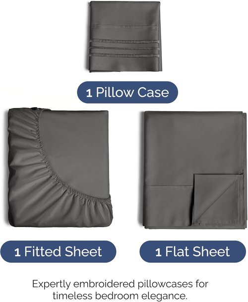 Comfy Twin Size 3 Piece Sheet Set by [Brand Name] - Breathable Cooling Bed Sheets | Ultra-Soft, Deep Pockets, Wrinkle-Free - Charcoal
