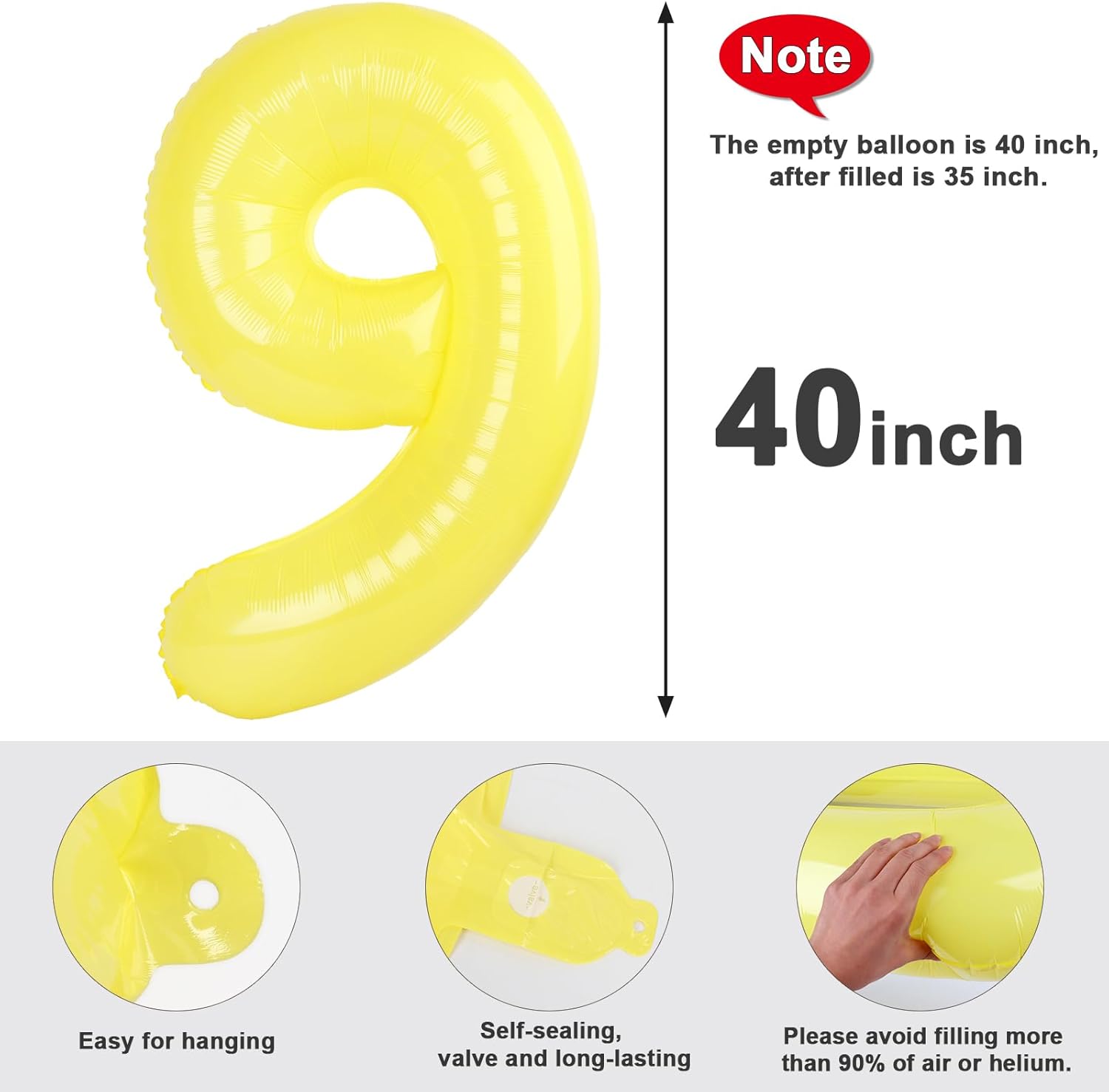 40-Inch Yellow Number 9 Balloon - Perfect for Birthday, Engagement, Wedding, Graduation Celebrations
