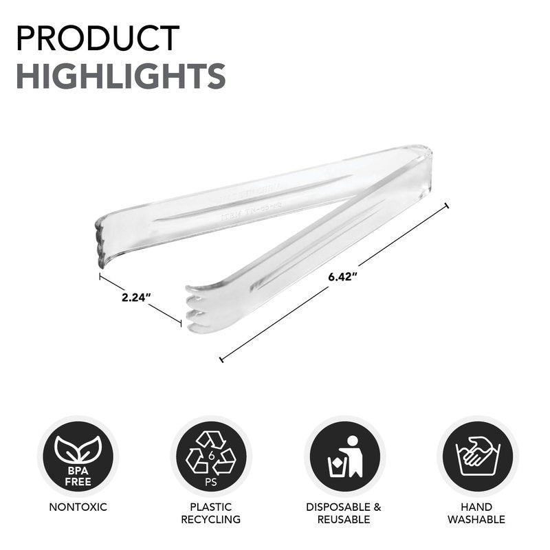 Party Essentials N64 Serving Tongs, 6-1/2", Clear (Pack of 48)