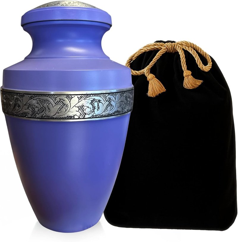 Modern Memorials Cremation Urn for Ashes - Large Urn for Man & Women - 200 Cubic Inches - Includes Velvet Storage Bag - Purple