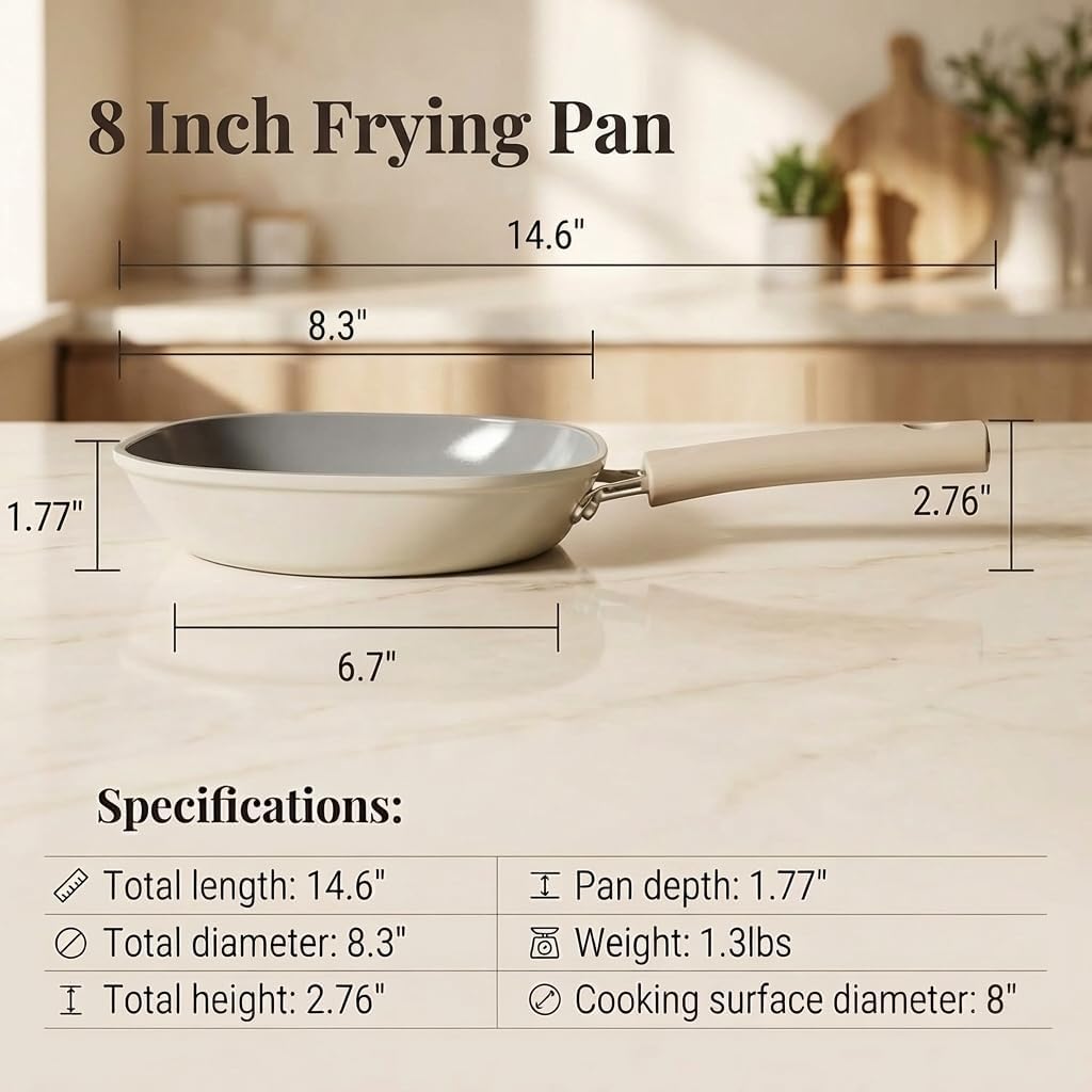 Skiennix 8-Inch Ceramic Nonstick Frying Pan - Eco-Friendly, PFAS & PFOA-Free, Induction Compatible