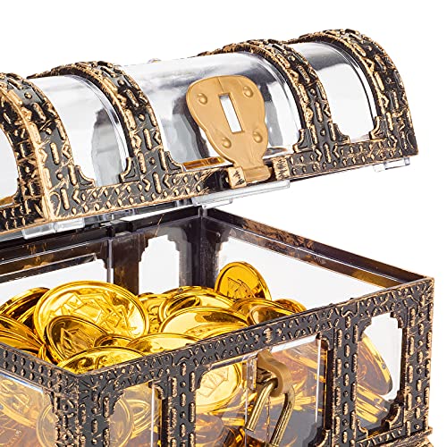 Transparent Pirate Treasure Chest with Lock and Key for Kids
