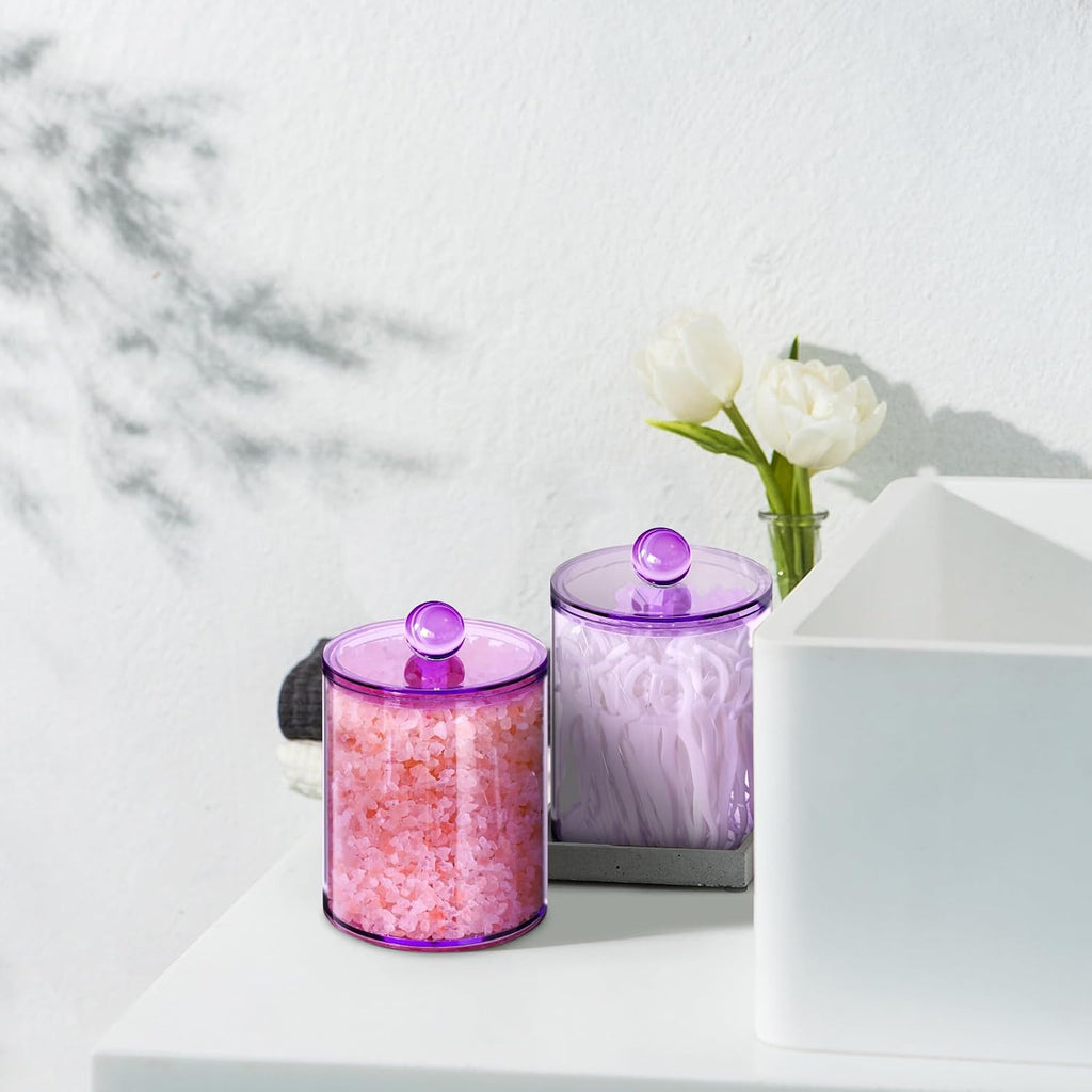 XIPENGKEJI Qtip Holder Set - 6 Pack Apothecary Jars with Lids for Bathroom Organization | 10oz-12oz Purple