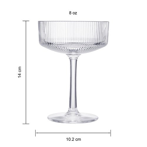 ACRYLIC Ribbed Coupe Glasses Set of 2 – 8oz Clear Shatterproof Acrylic (NOT GLASS) Cocktail, Martini & Champagne – 4in Dia 5.5in Tall, Reusable Plastic Cocktail Coupes, Towers, Indoor & Outdoor Use