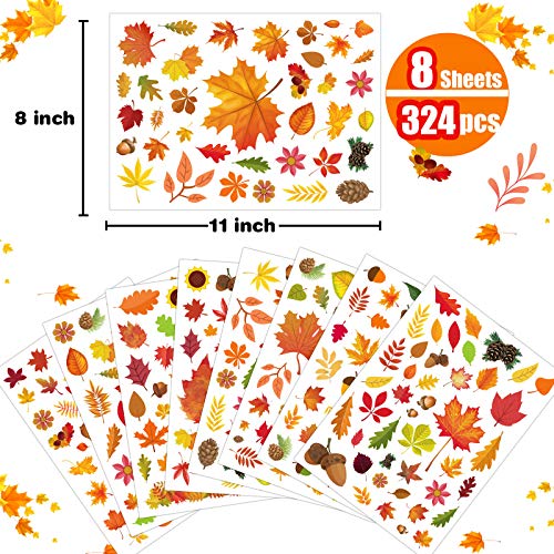324-Piece Fall Window Clings Set - Autumn Leaf & Harvest Glass Decals