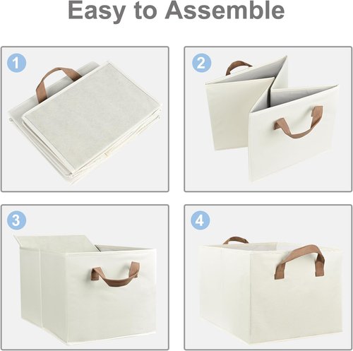 Closet Storage Bins by [Brand Name] - Collapsible Fabric Organizers for Shelves | Beige, 3 Pack