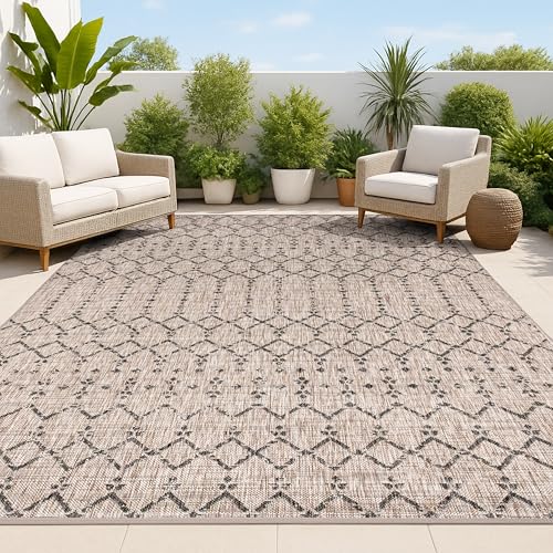8x10 Moroccan Geometric Area Rug - Indoor Outdoor Flat-Weave Carpet