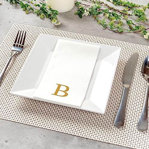 Monogrammed Gold Letter B Linen-Feel Paper Guest Towels - 50 Pack