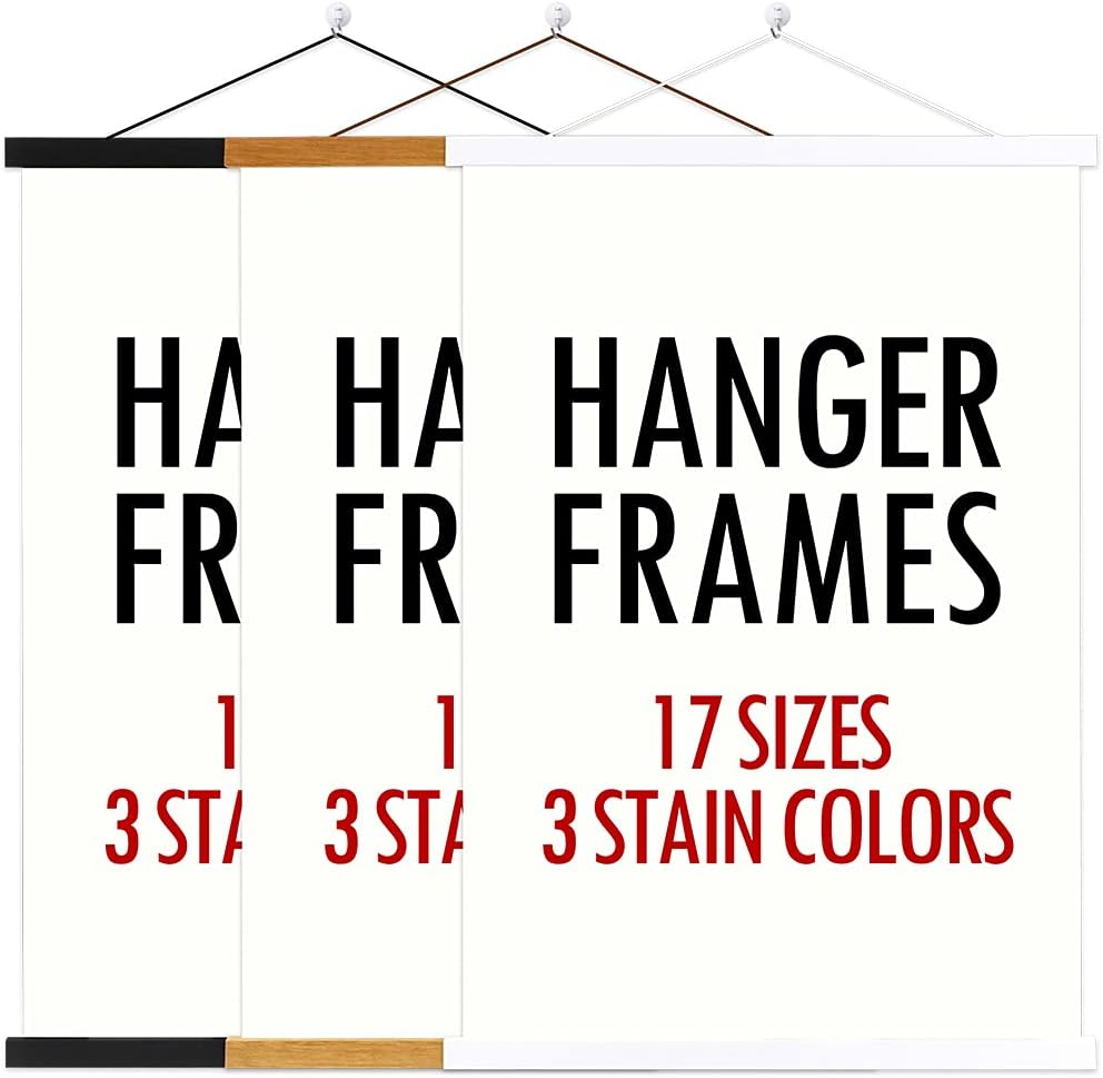 Ywlake Magnetic Poster Hanger - Wood Frame for 9x12, 9x14, 9x17 Posters | White Hanging Kit for Artwork