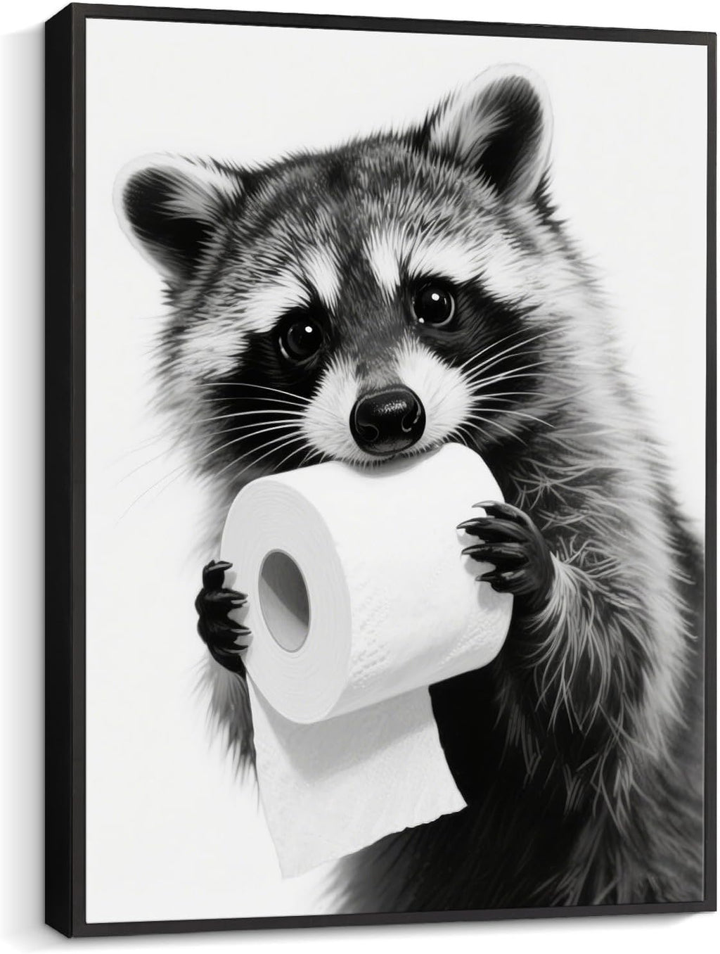 Pinetree Art Raccoon Bathroom Wall Decor - Framed Black and White Prints for Restroom Art