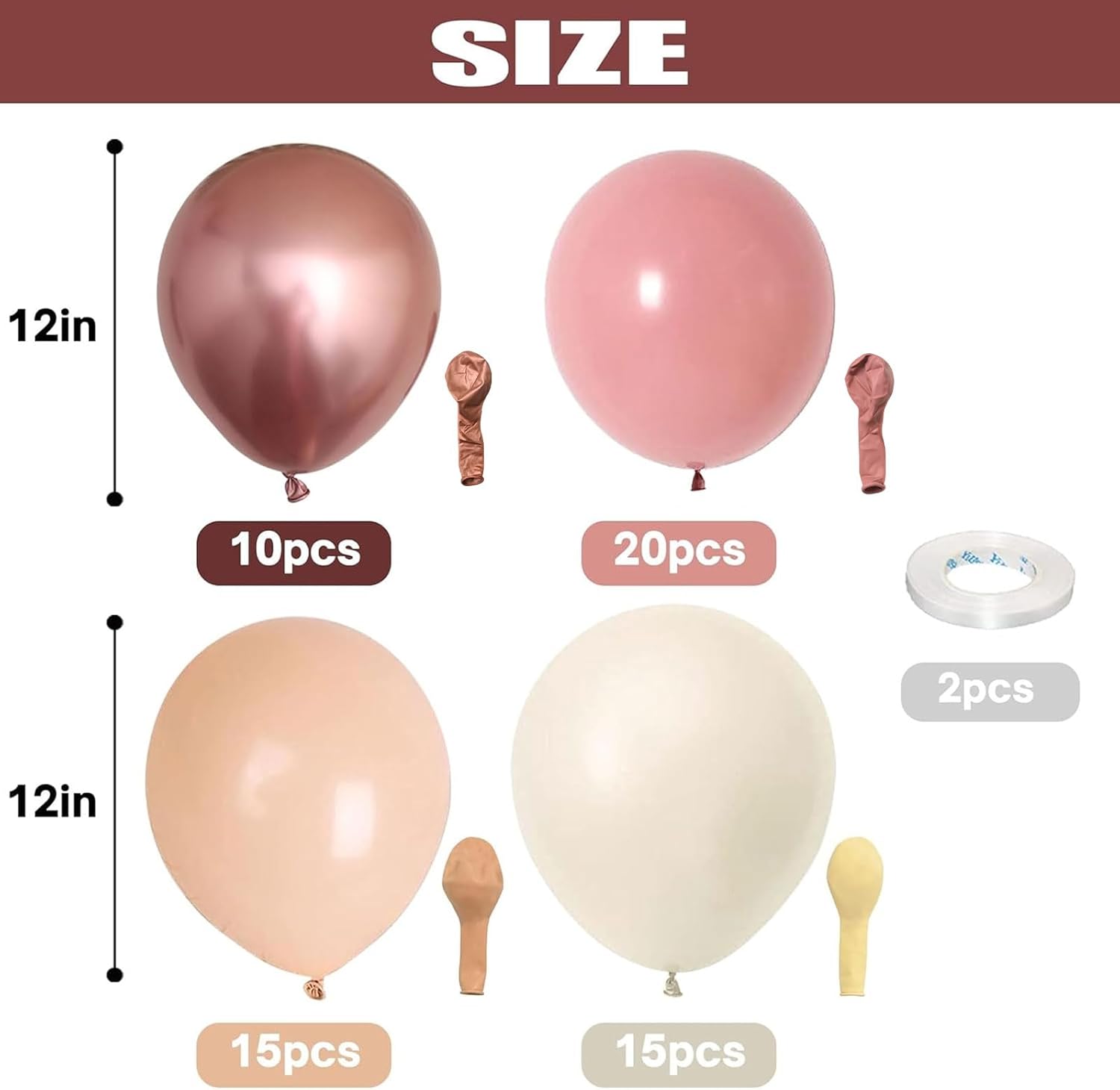 Skiennix Retro Blush Pink Balloons - 60 Pack 12 Inch Metallic Chrome & Dusty Pink for Bridal & Baby Showers
