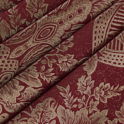 Loom and Mill Burgundy Waterfall Valance 59"W x 45"L - Elegant Jacquard Window Treatment