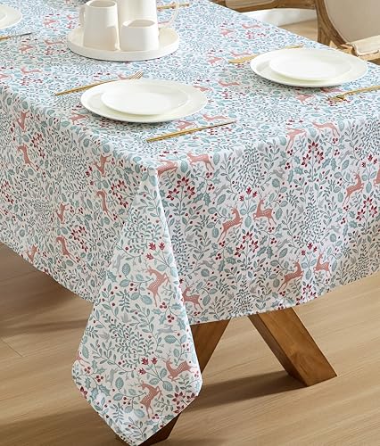 Laura Ashley Easy Care Polyester Tablecloth 70" Round Reindeer Prance