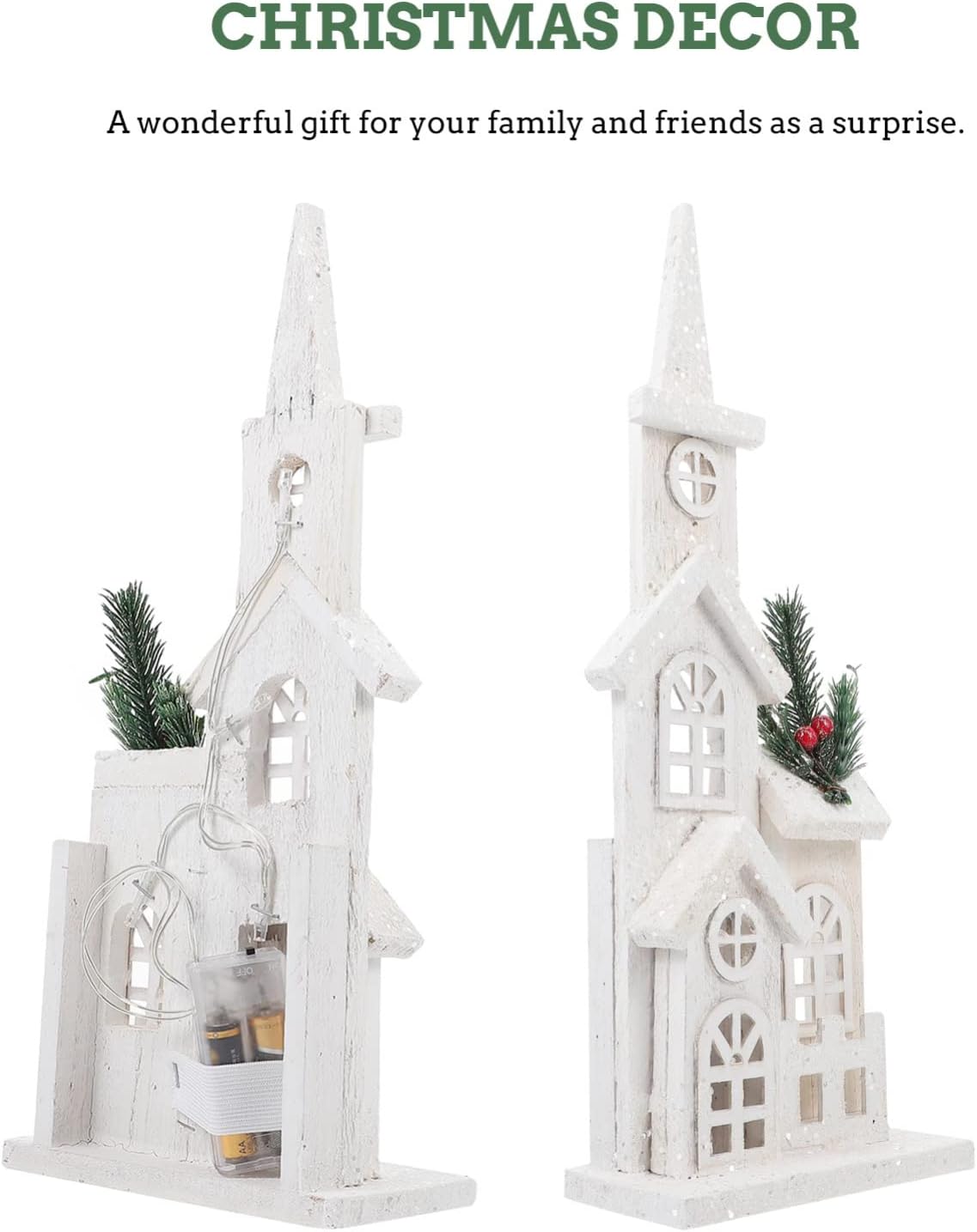 NUOBESTY Christmas LED Church Light House - Festive Wood Village Snow Scene Decor for Holiday Home