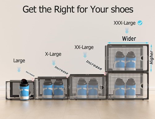 Kuject Clear Plastic Shoe Storage Boxes - Stackable 12-Pack Organizers for Sneakers & Toys | XXX-Large, Black