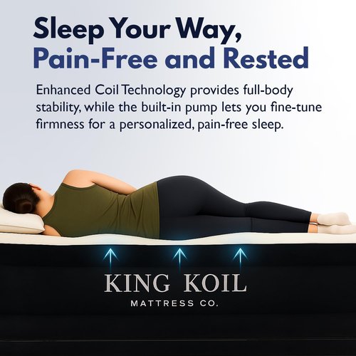 King Koil Queen Air Mattress - Luxury Pillow Top Design with Built-In Pump | Waterproof & Adjustable, 20" Size
